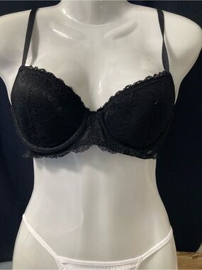 Miiyu Black Lace Underwire Bra 34C Sheer Floral Lingerie